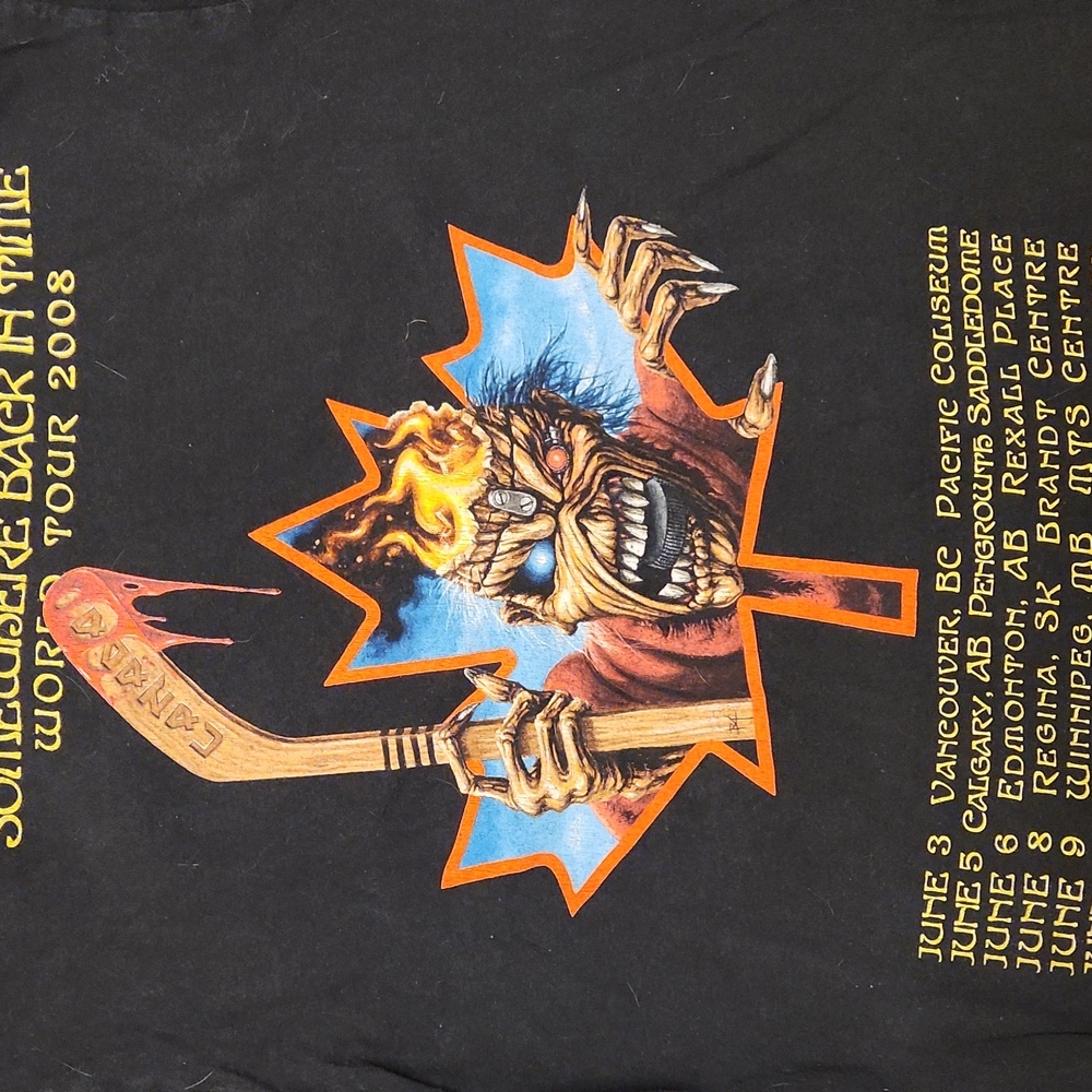 Iron Maiden Team Canada Hockey Logo Somewhere Back In Time 2008 Tour T Shirt - Picture 6 of 8